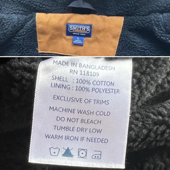 Smiths Workwear Men's Size L Canvas Duck Sherpa Jacket Brown Hooded Lined - Picture 13 of 16